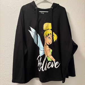 Tinker Bell Believe Hoodie Black Size 2x Brand Disney Soft Fabric Lightweight